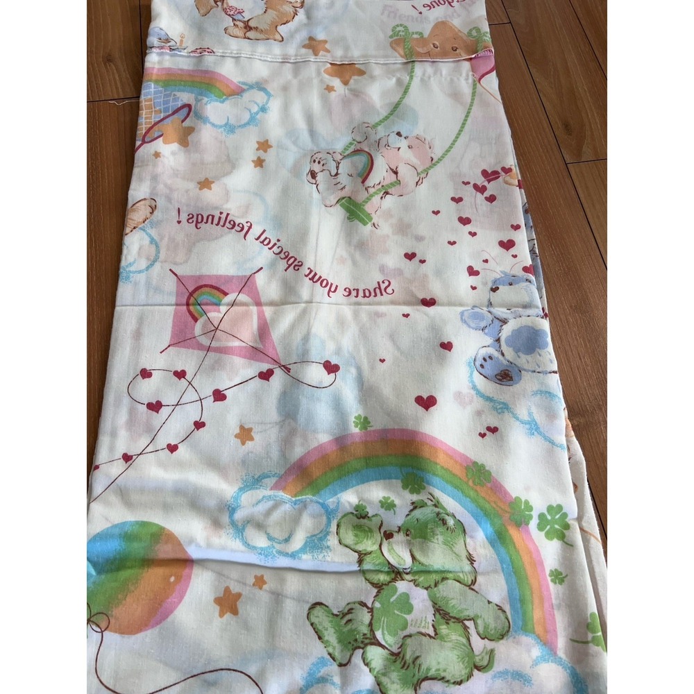 Vintage 1982 Care Bears Twin Flat Sheet: Good Friends Make Life Cozy
